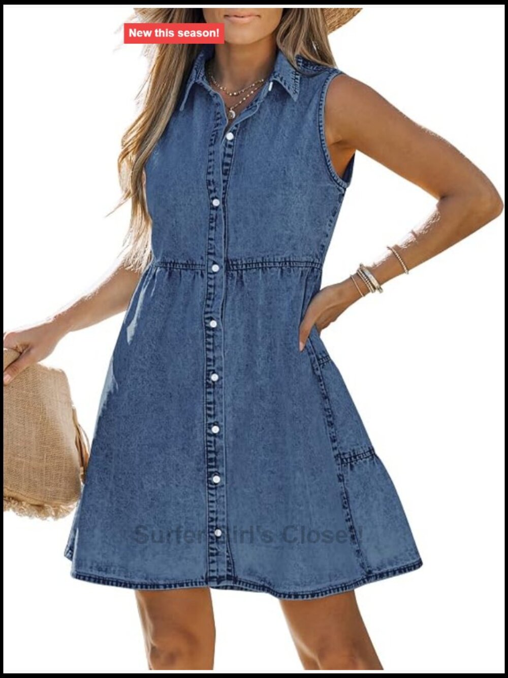 Sleeveless Babydoll Button Down Denim Dress Summer Outfits